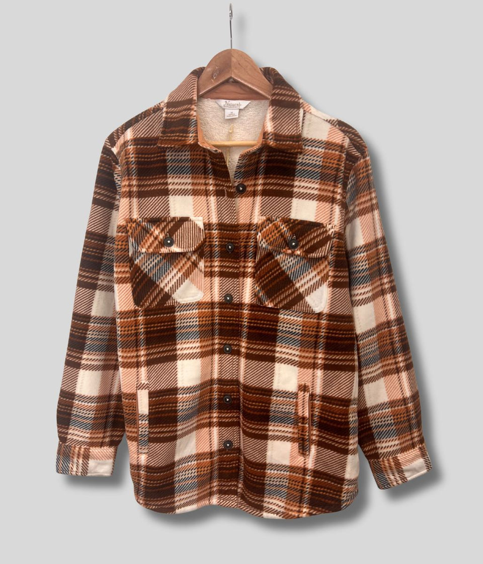 Brown Plaid Sherpa Lined Fleece Shacket