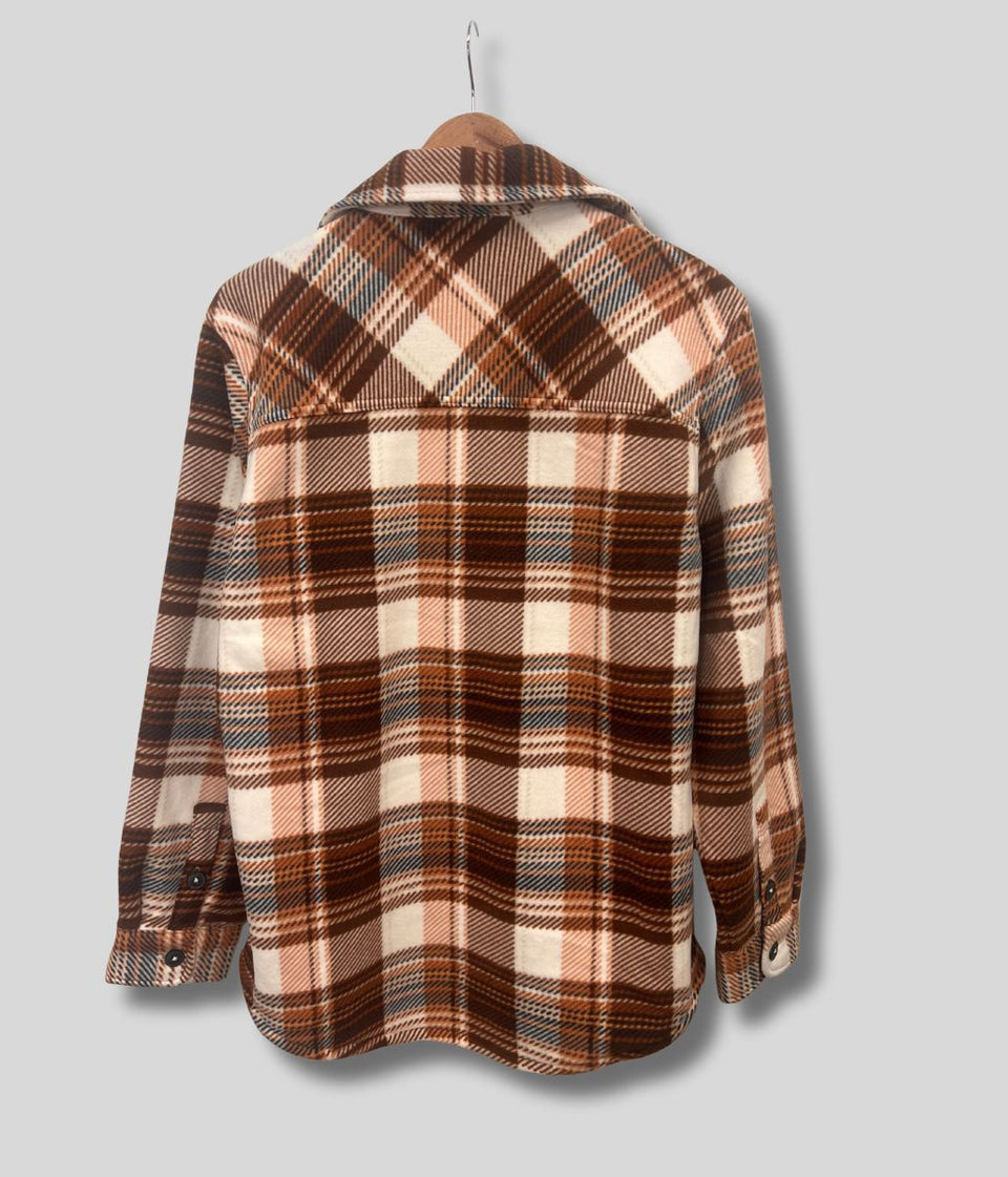 Brown Plaid Sherpa Lined Fleece Shacket