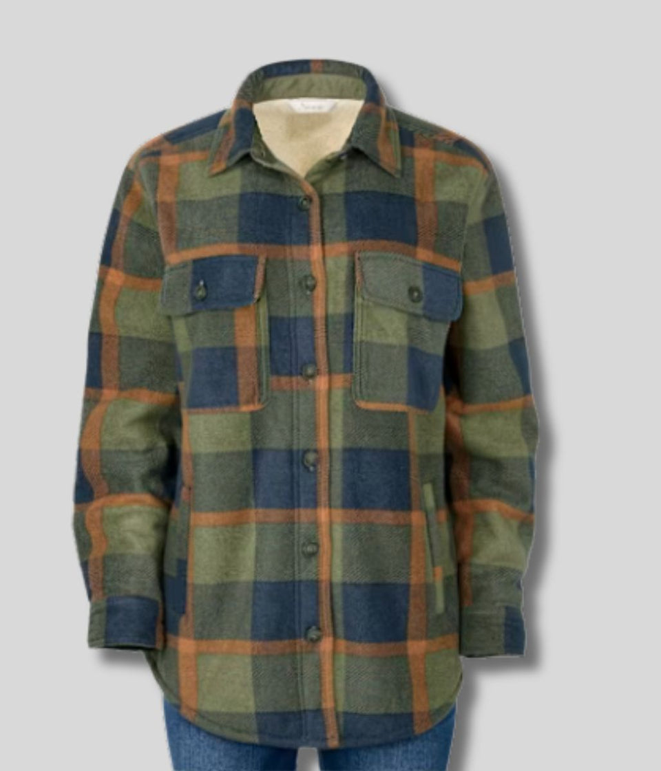 Green Check Sherpa Lined Fleece Shacket