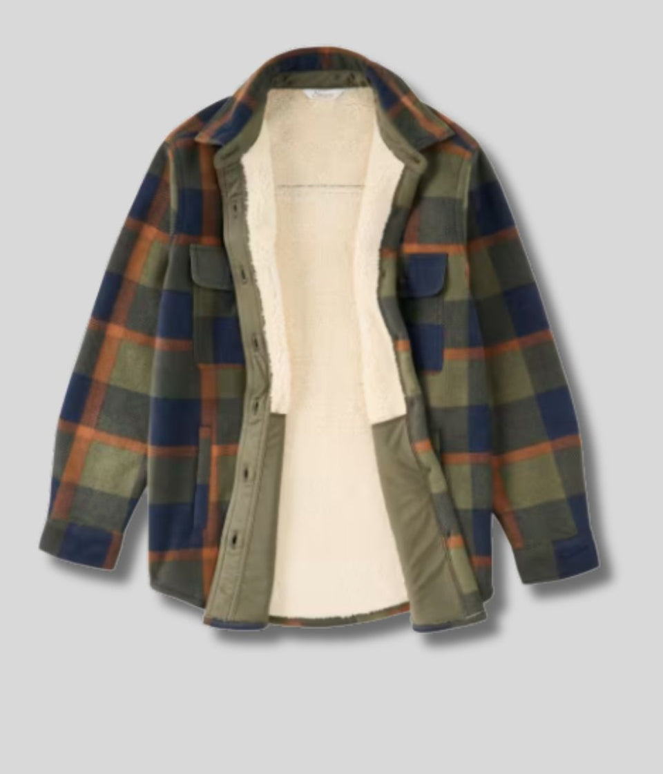 Green Check Sherpa Lined Fleece Shacket