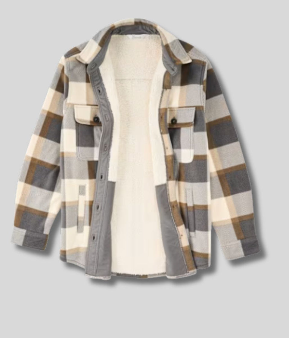 Grey Check Sherpa Lined Fleece Shacket