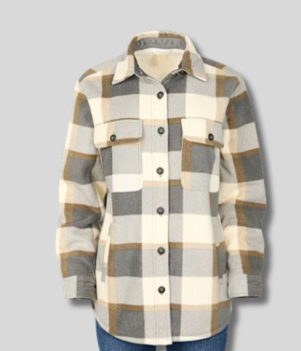 Grey Check Sherpa Lined Fleece Shacket