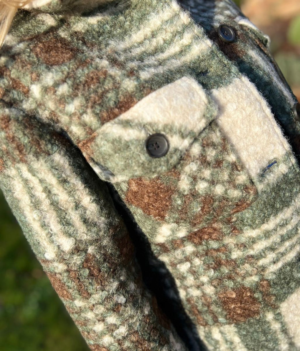 Green Check Print Borg Jacket