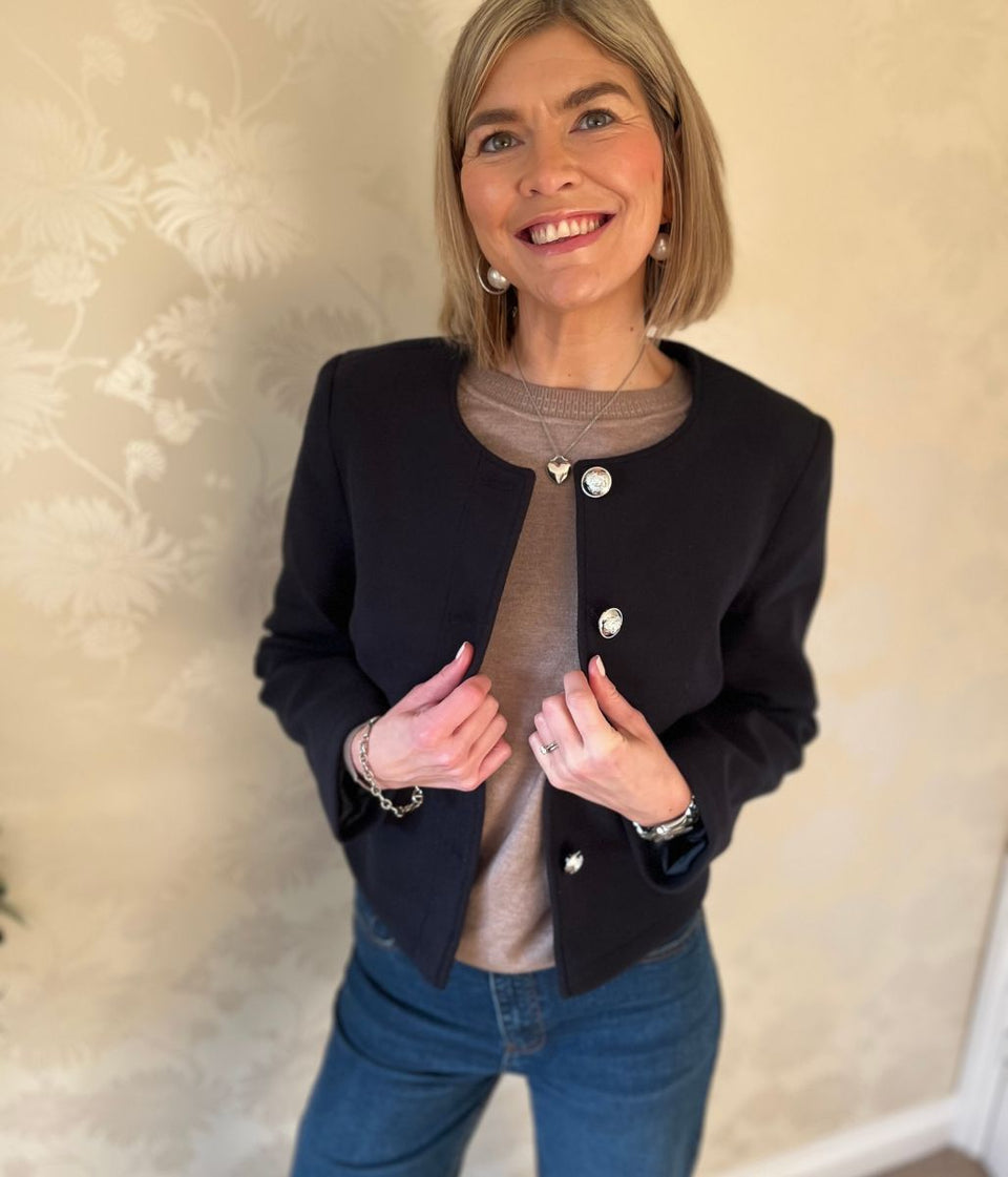 Navy Smart Tailored Buttoned Jacket