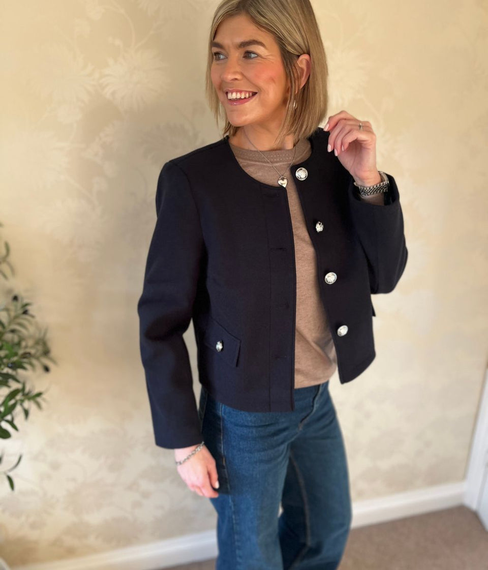 Navy Smart Tailored Buttoned Jacket