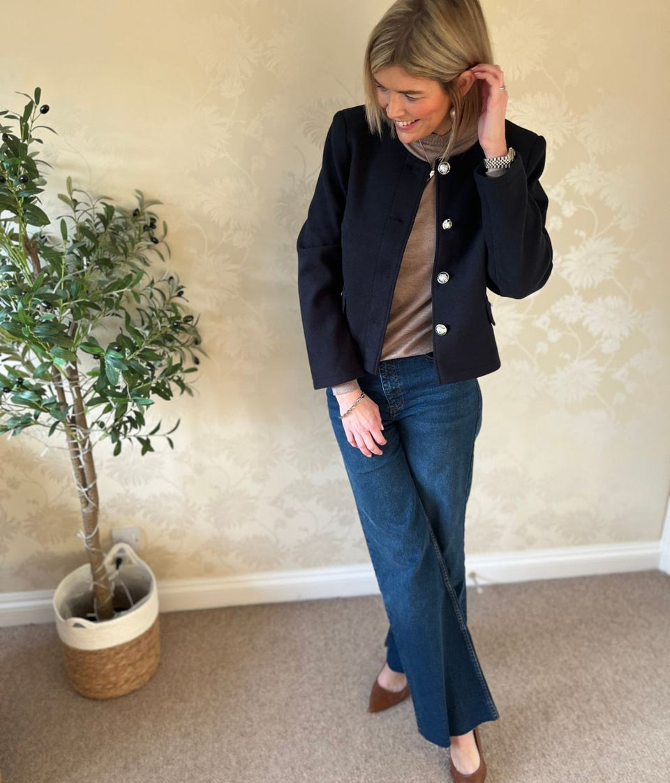 Navy Smart Tailored Buttoned Jacket
