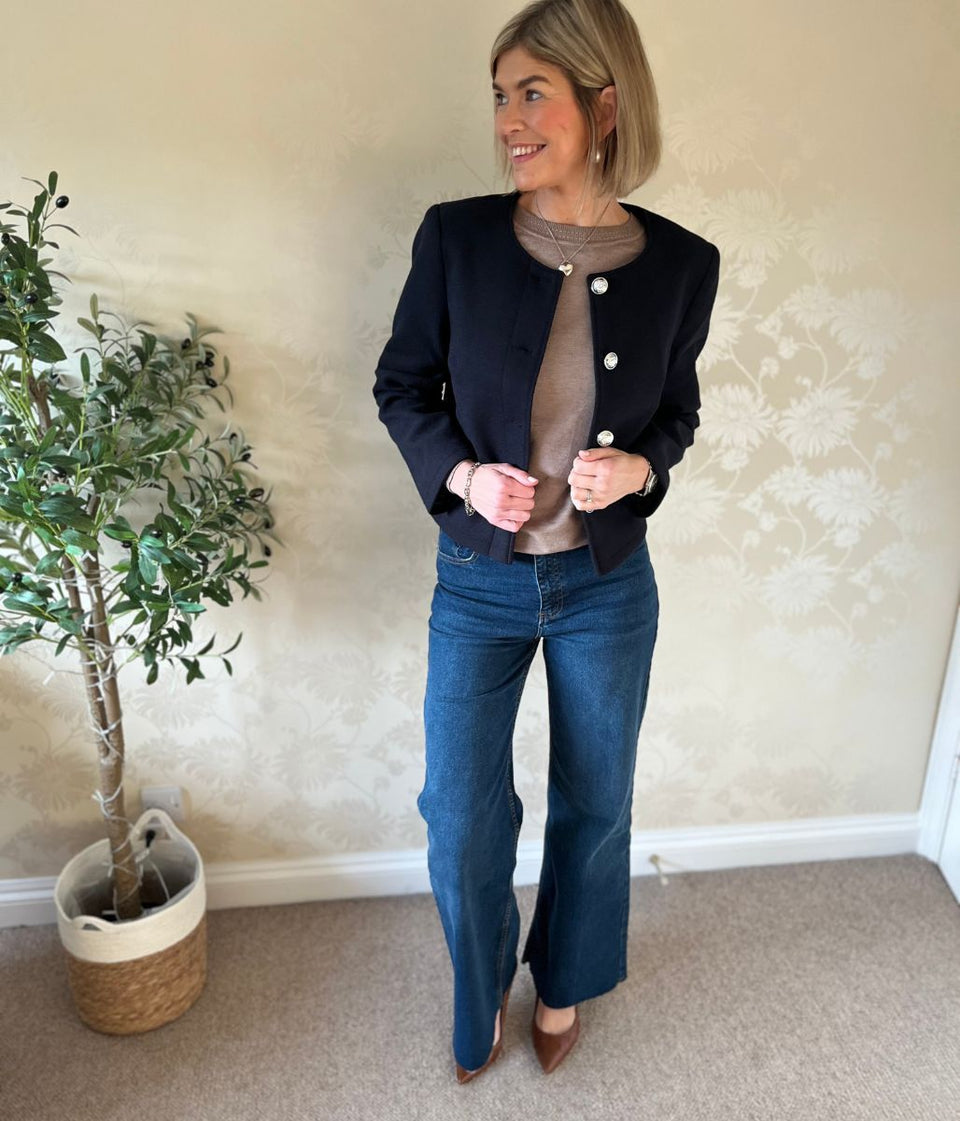 Navy Smart Tailored Buttoned Jacket