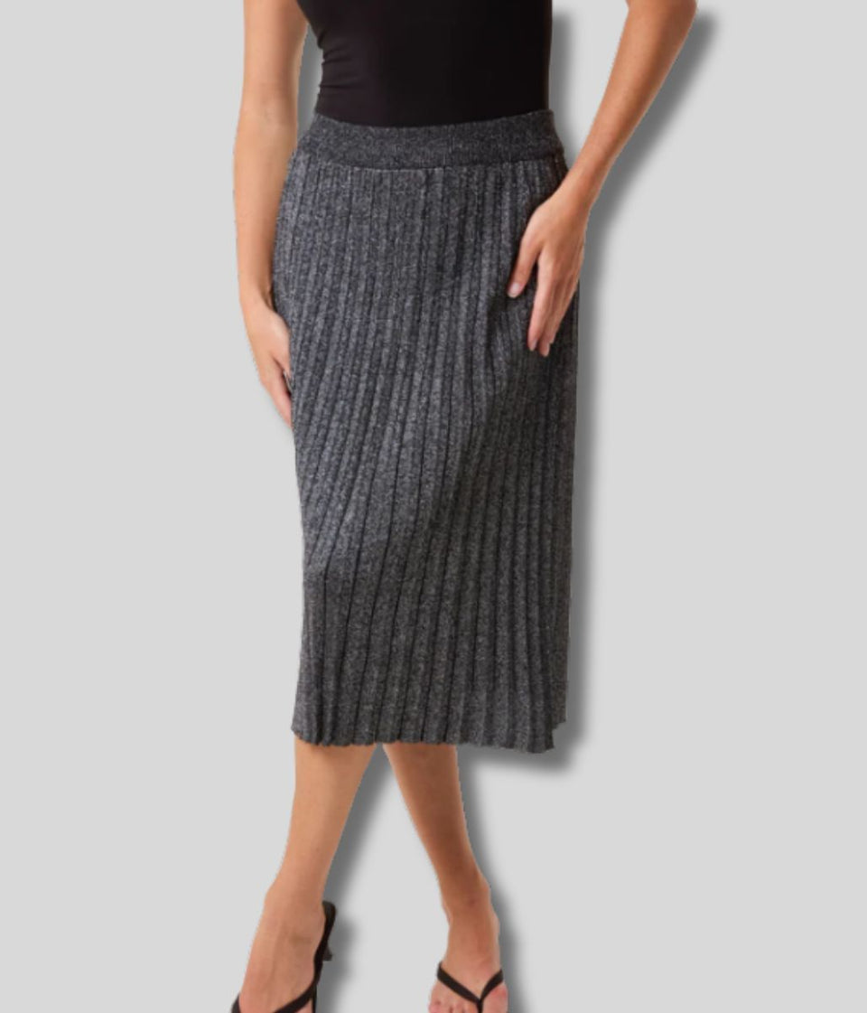 Pewter Pleated Lurex Knit Midi Skirt