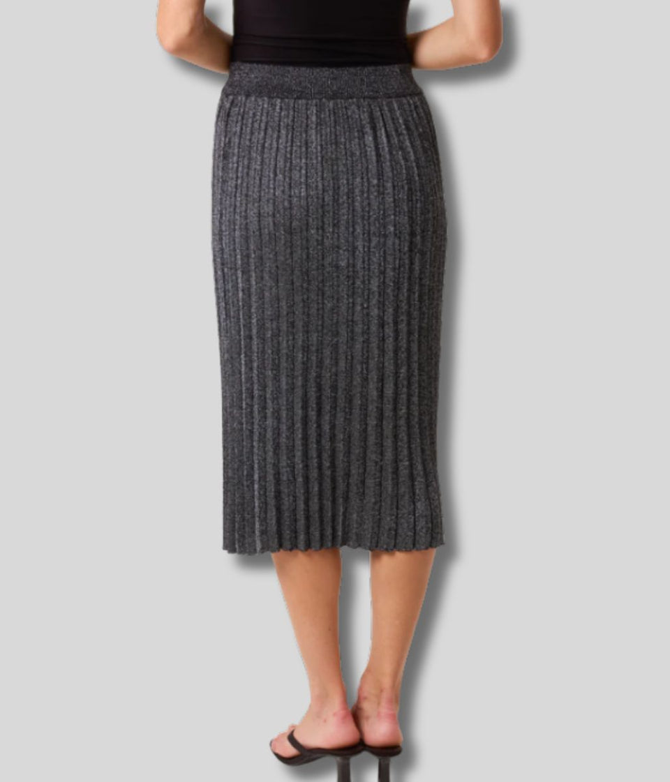 Pewter Pleated Lurex Knit Midi Skirt