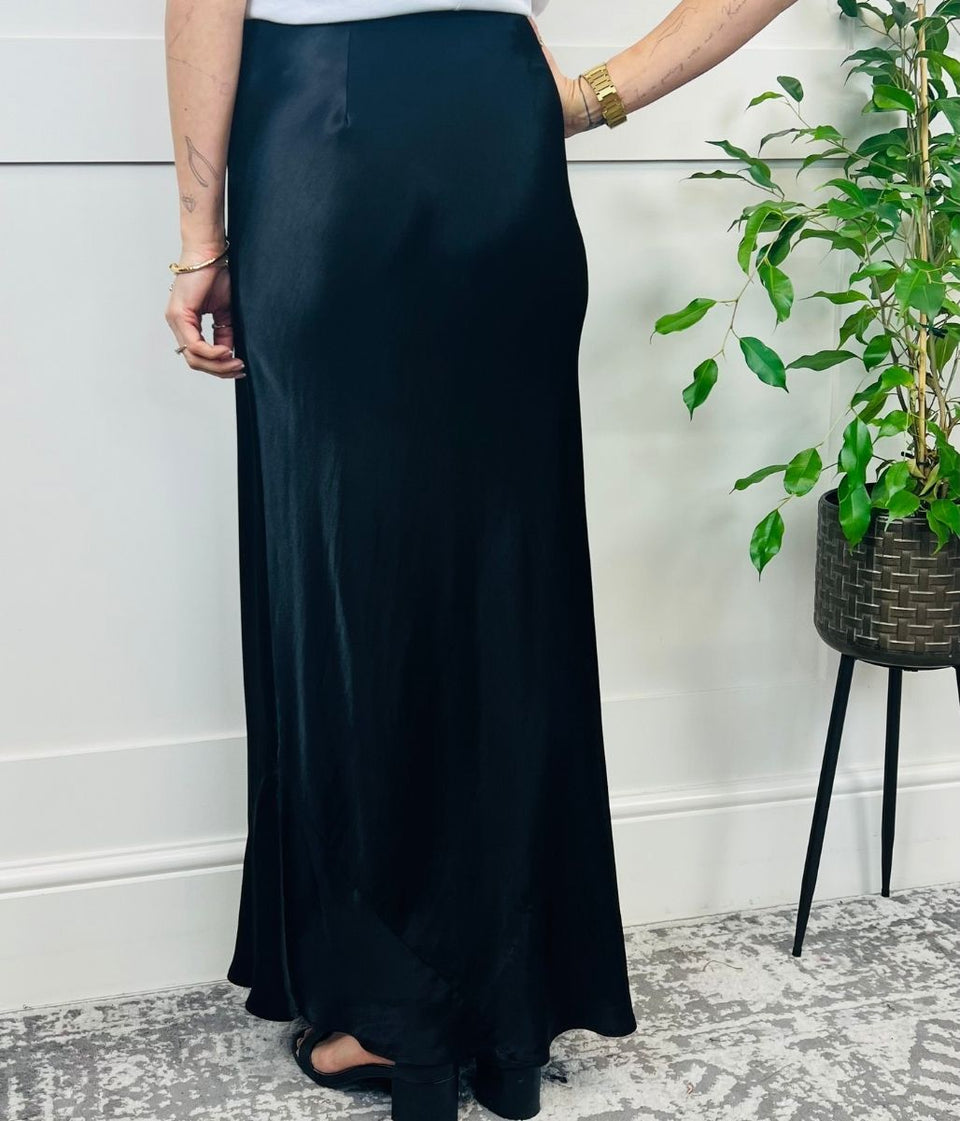 Black Satin Maxi Slip Skirt