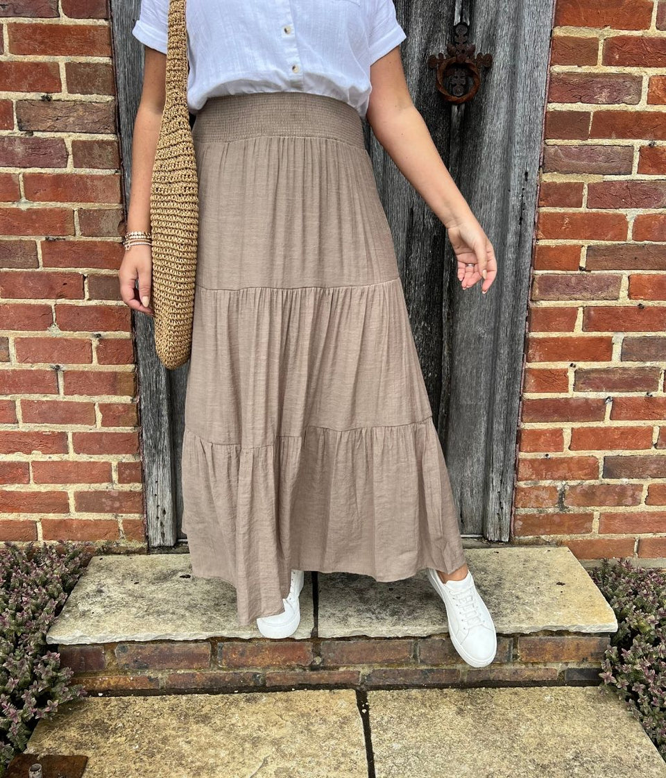 Mocha Tiered Maxi Skirt