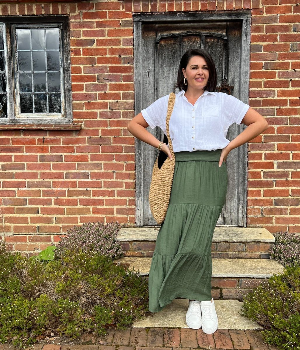 Khaki Tiered Maxi Skirt