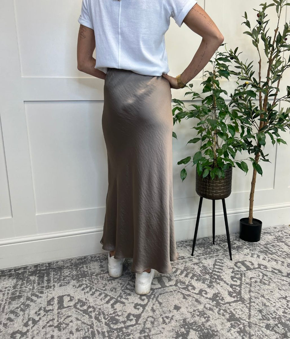 Mocha Midaxi Satin Slip Skirt