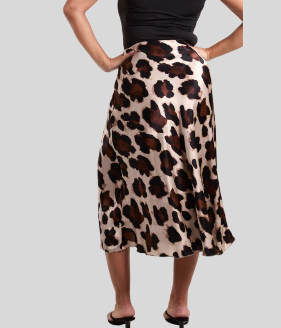 Abstract Leopard Print Satin Slip Midi Skirt