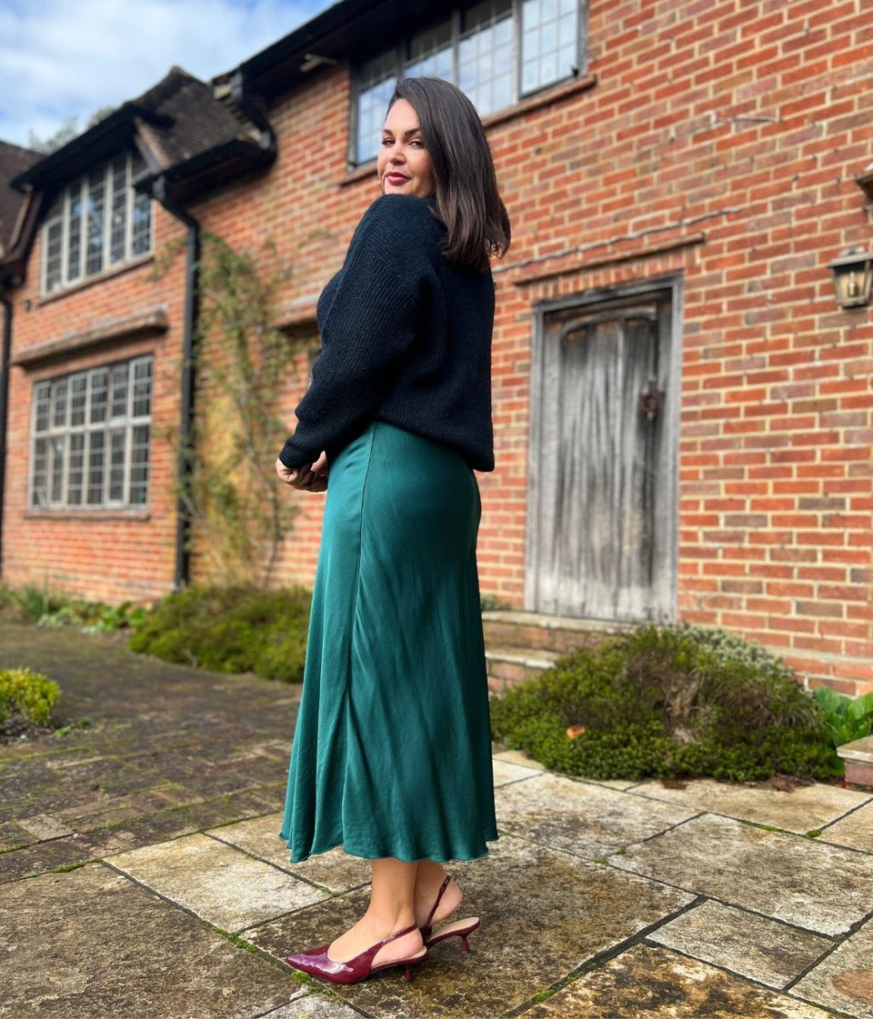 Green Satin Slip Skirt