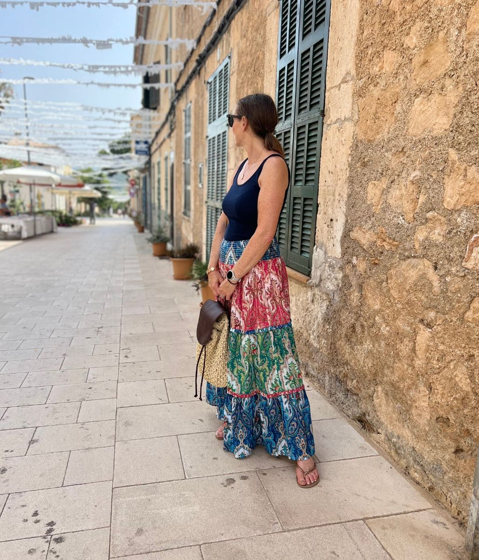 Printed Tiered Boho Maxi Skirt