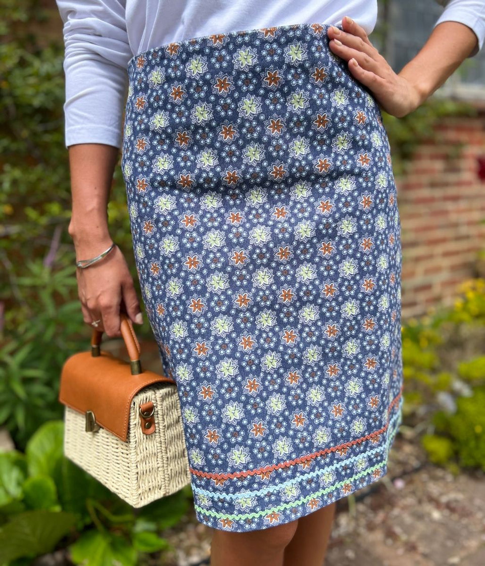 Blue Herbal Garden Moleskin Skirt