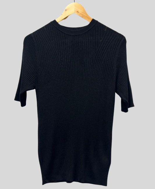 Black Ribbed Short Sleeve Jumper