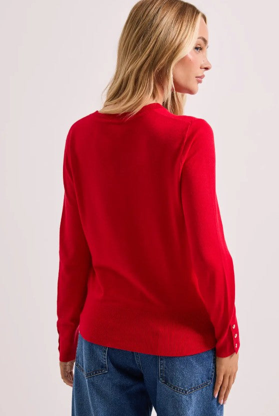 Red Fine Knit Button Cuff Jumper