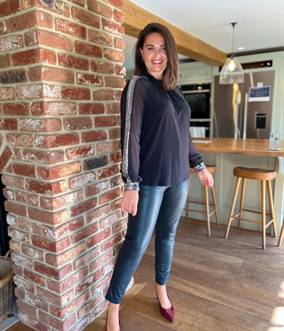 Black and Silver Sequin Evening Blouse