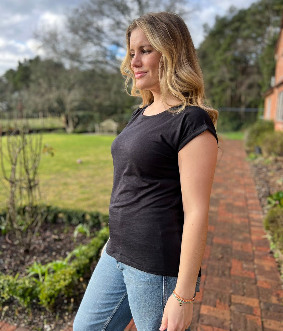 Black Essential Cap Sleeve Tee