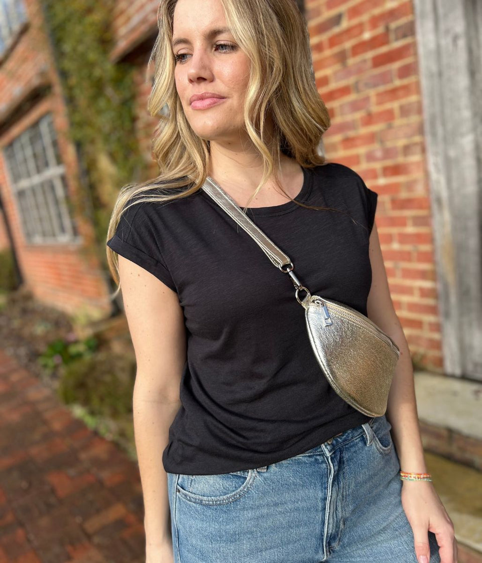 Black Essential Cap Sleeve Tee