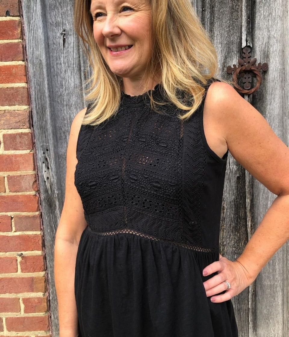 Black Cotton Broderie Tunic Top