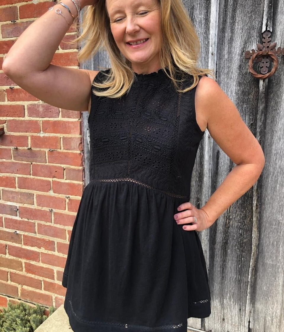 Black Cotton Broderie Tunic Top