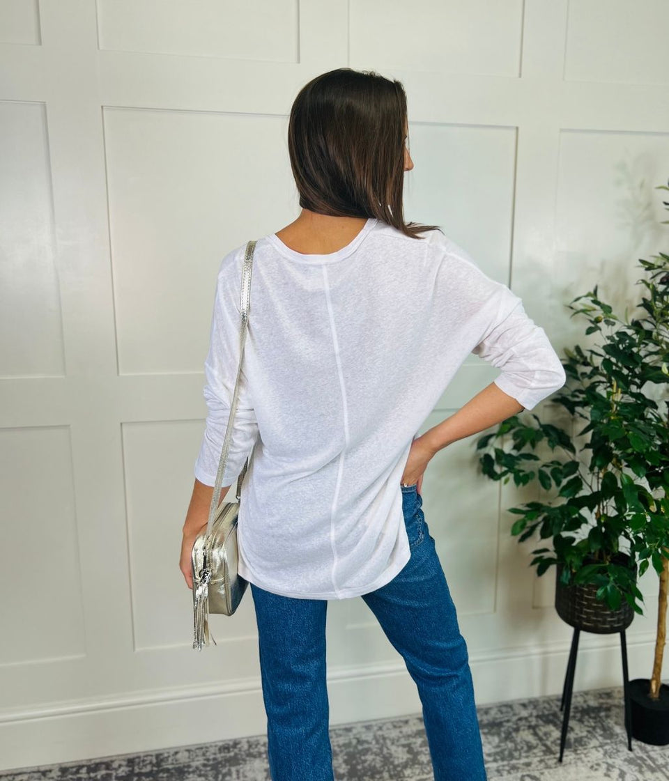 White Linen Rich Raw Hem Top