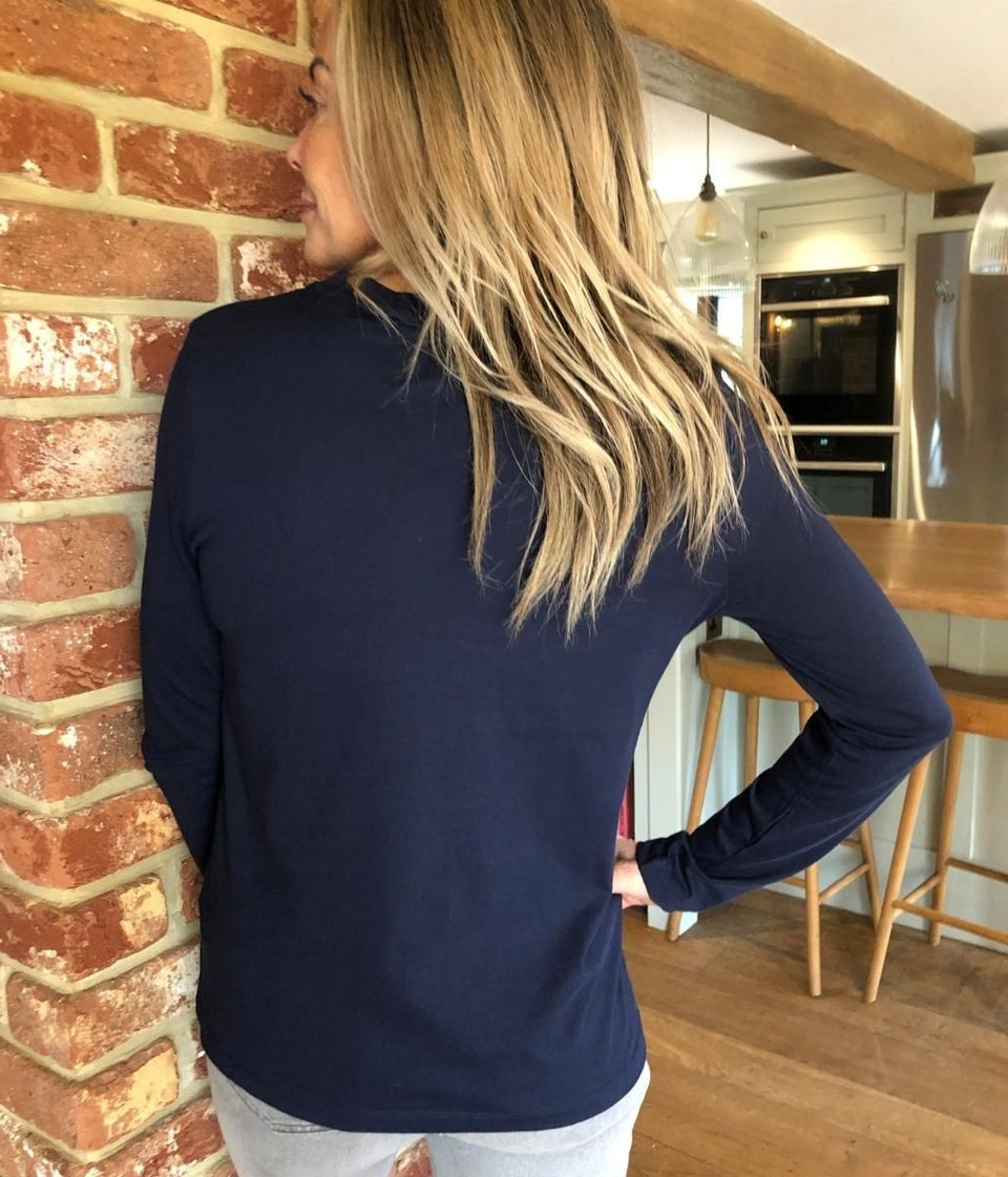 Navy Straight Long Sleeve Top