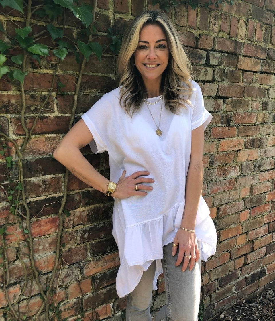 White Ruffle Tunic Top