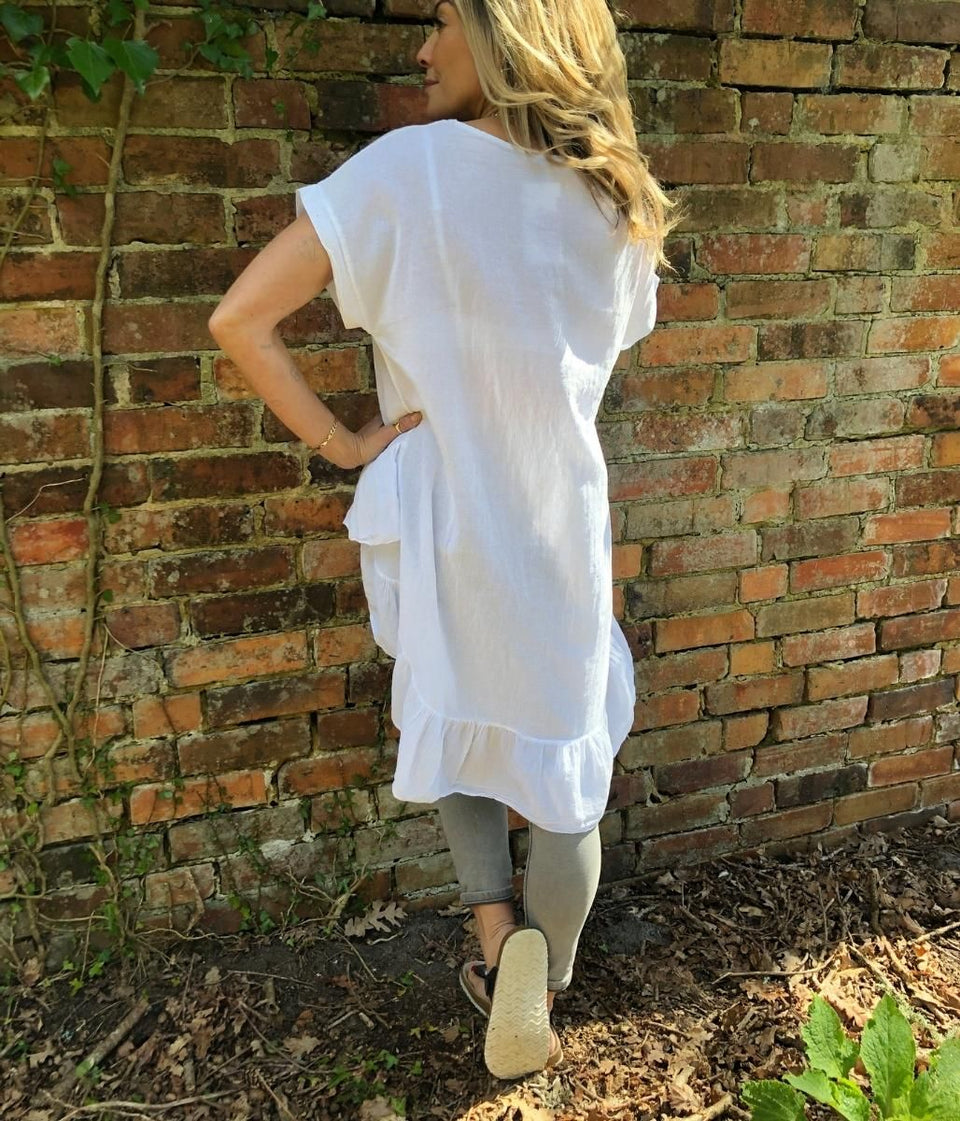 White Ruffle Tunic Top