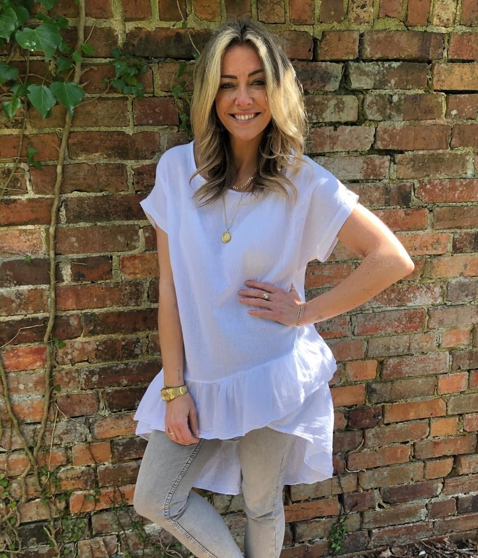 White Ruffle Tunic Top