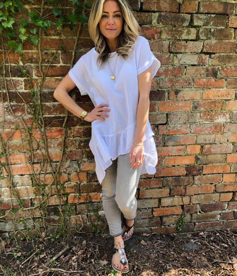 White Ruffle Tunic Top