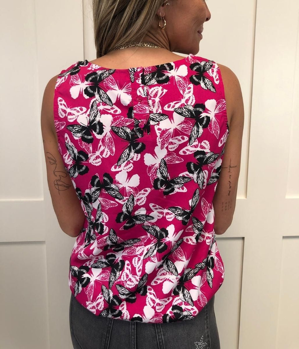 Pink Butterfly Sleeveless Top