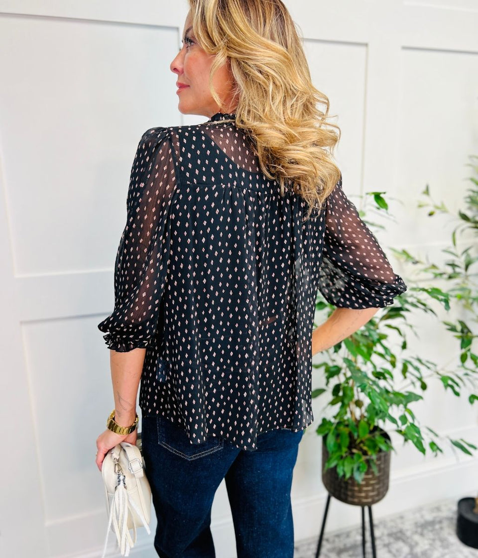 Black Diamond Print Blouse