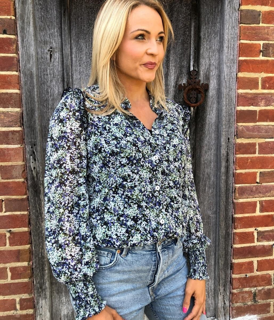 Navy Ditsy Floral Blouse & Cami