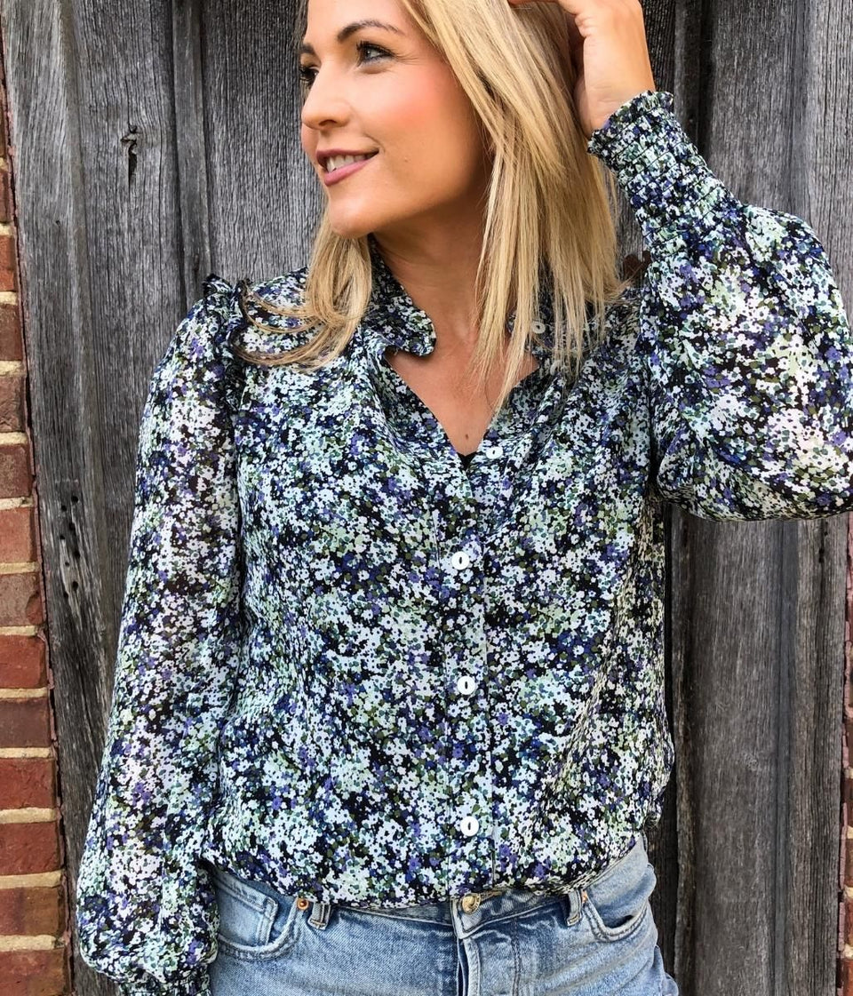 Navy Ditsy Floral Blouse & Cami