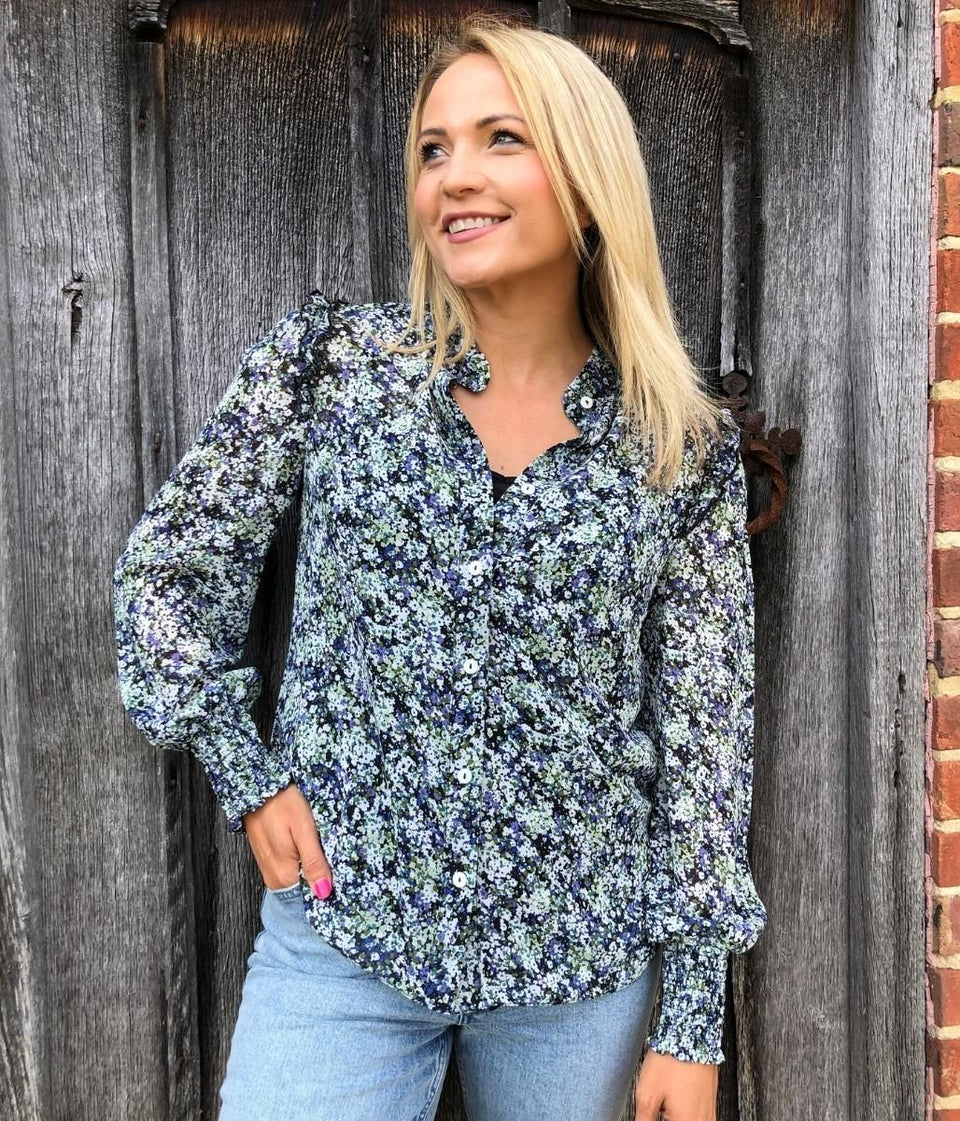 Navy Ditsy Floral Blouse & Cami