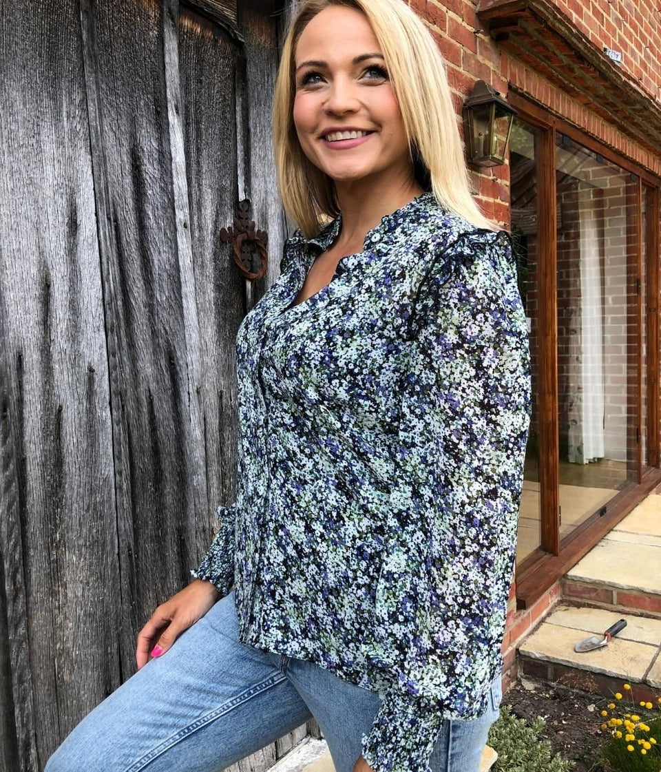 Navy Ditsy Floral Blouse & Cami