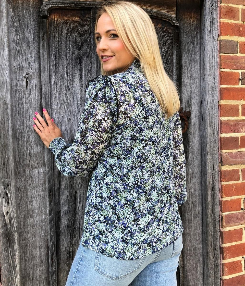 Navy Ditsy Floral Blouse & Cami