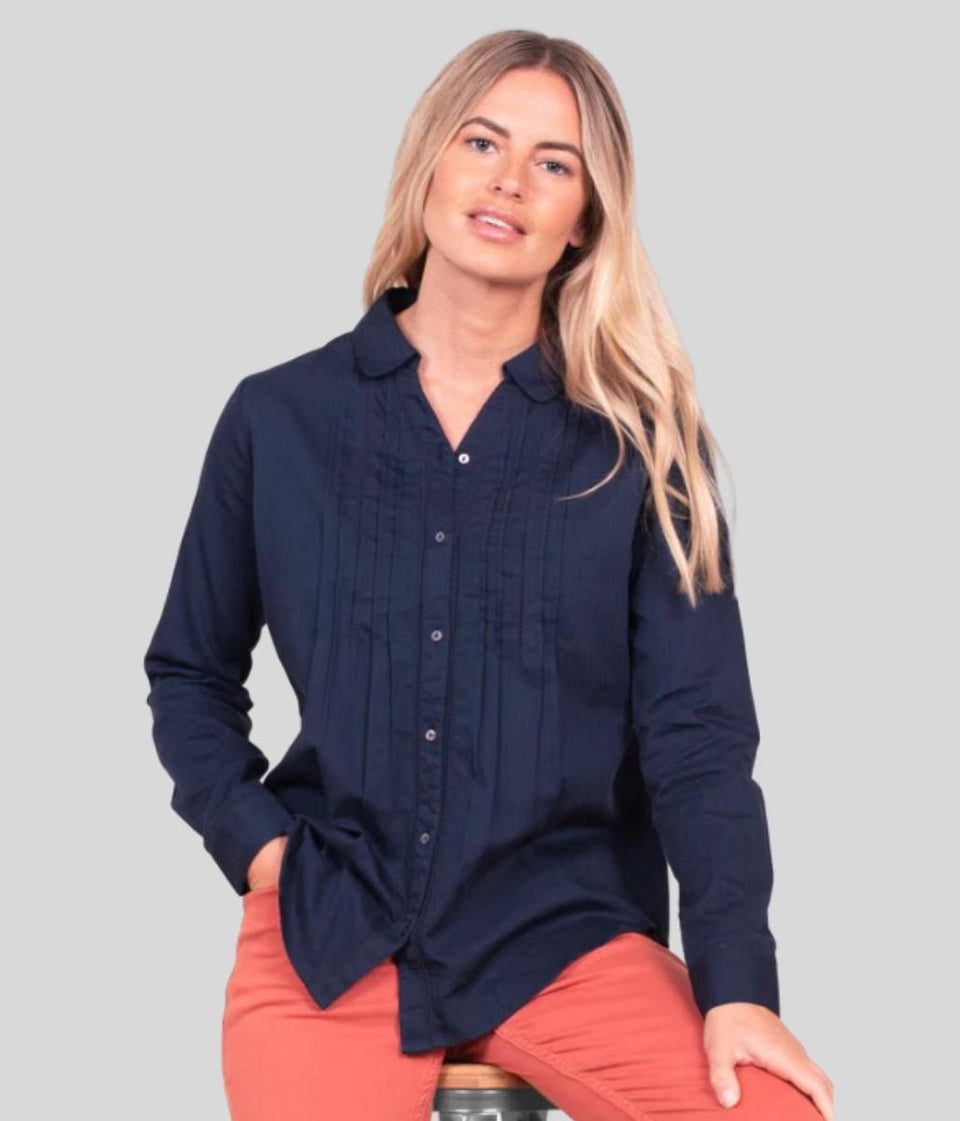 Brakeburn Navy Phoebe Pintuck Shirt