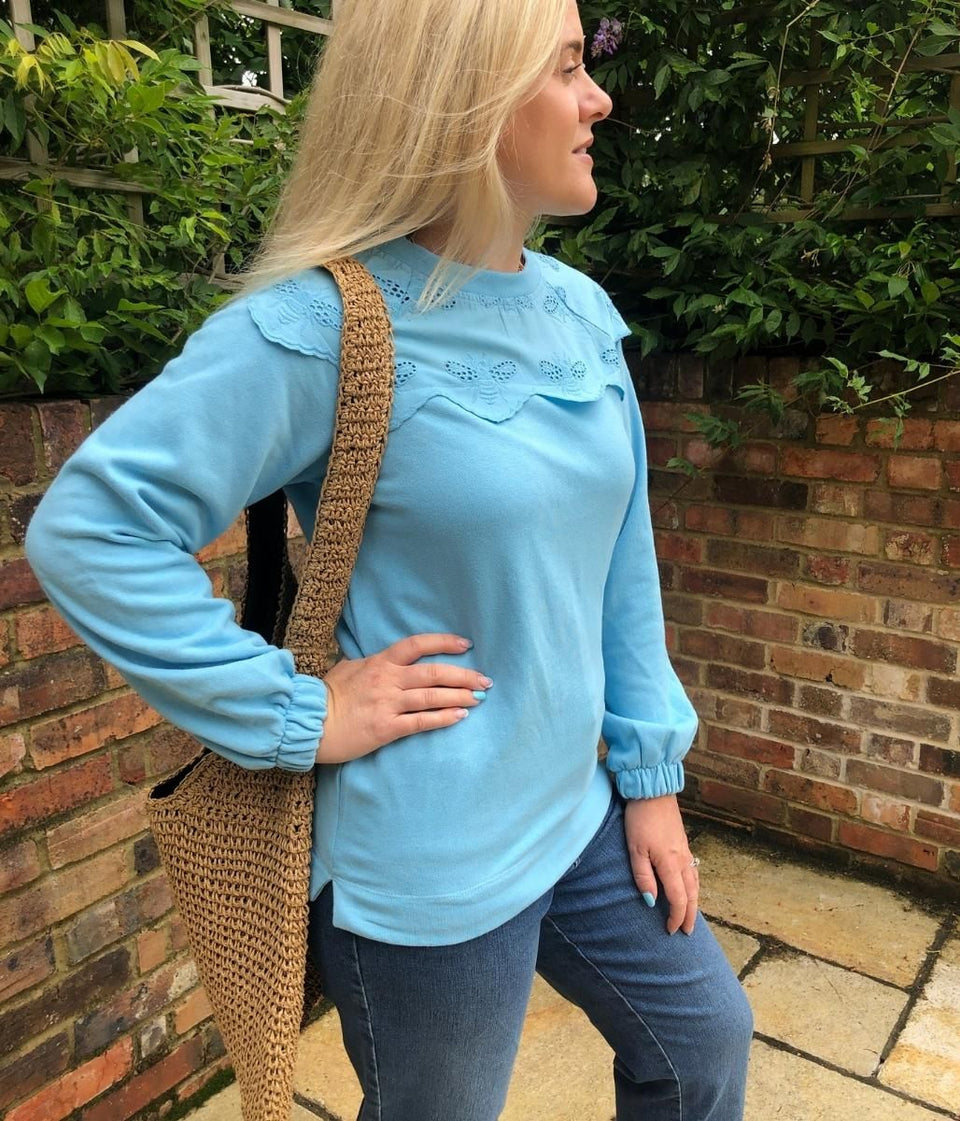 Blue Brinley Bee Broderie Sweatshirt