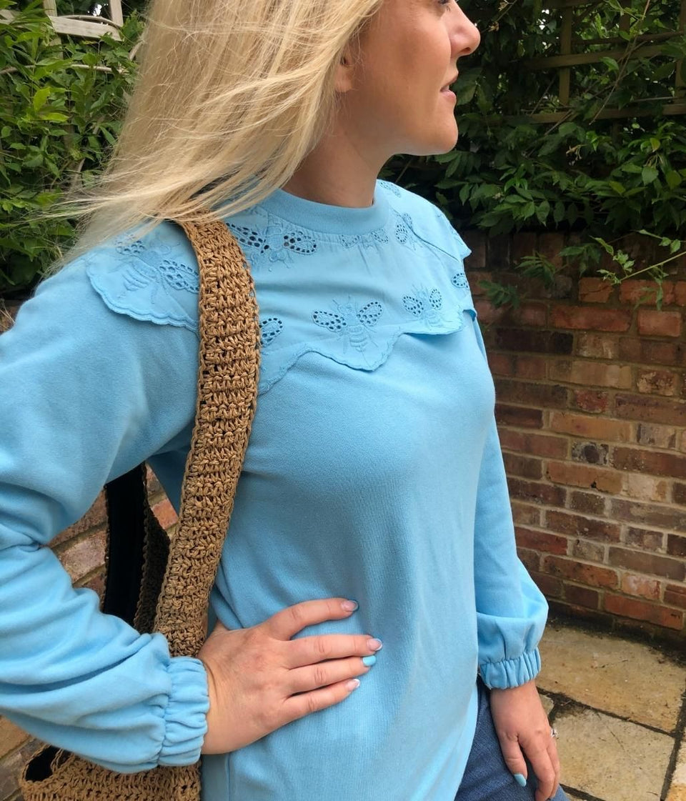 Blue Brinley Bee Broderie Sweatshirt