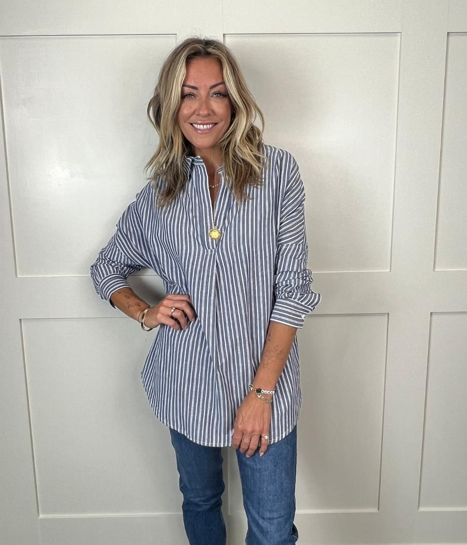 Navy Striped Rhodes Popover Shirt