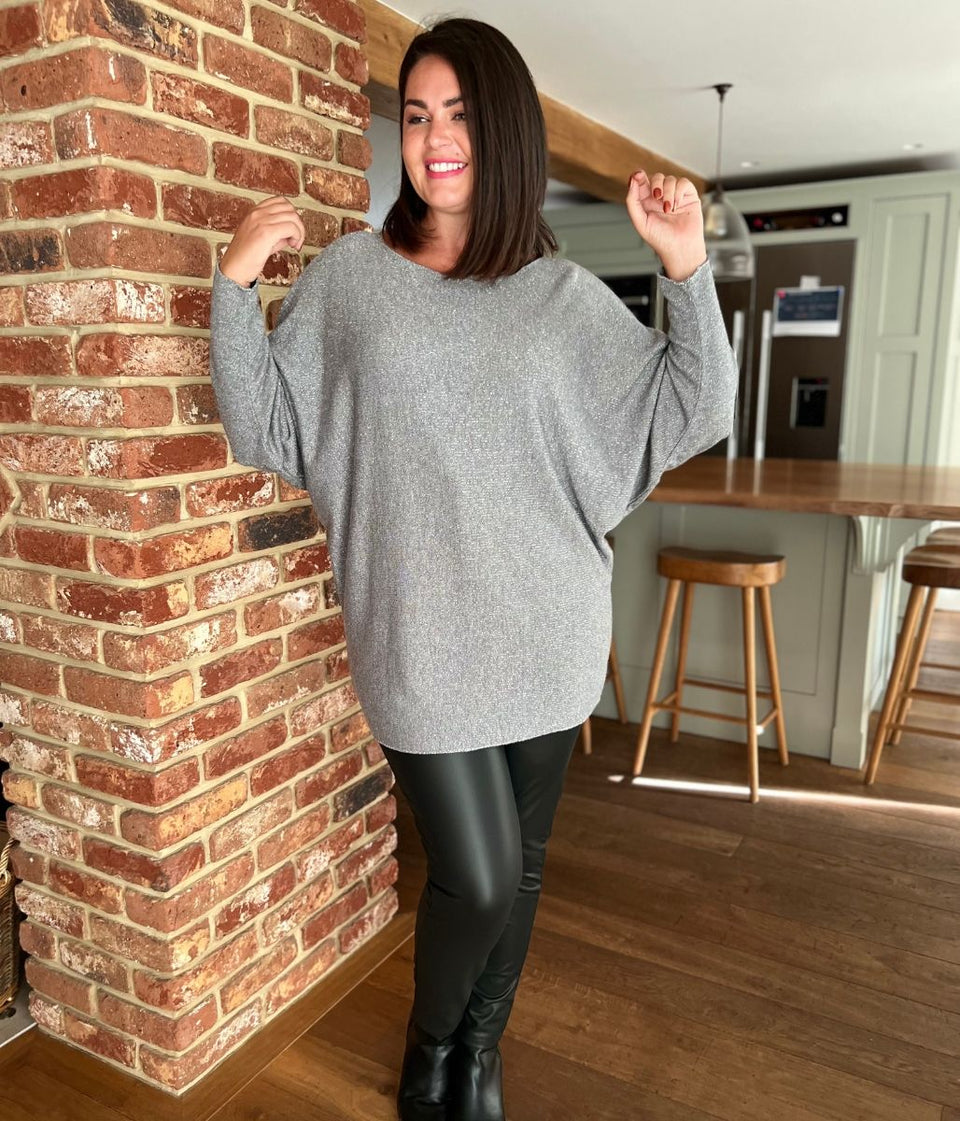 Silver Metallic Batwing Jumper