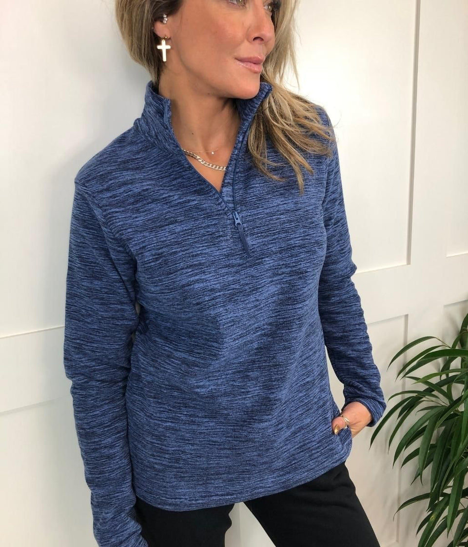 Navy Snowdon Zip Fleece Top