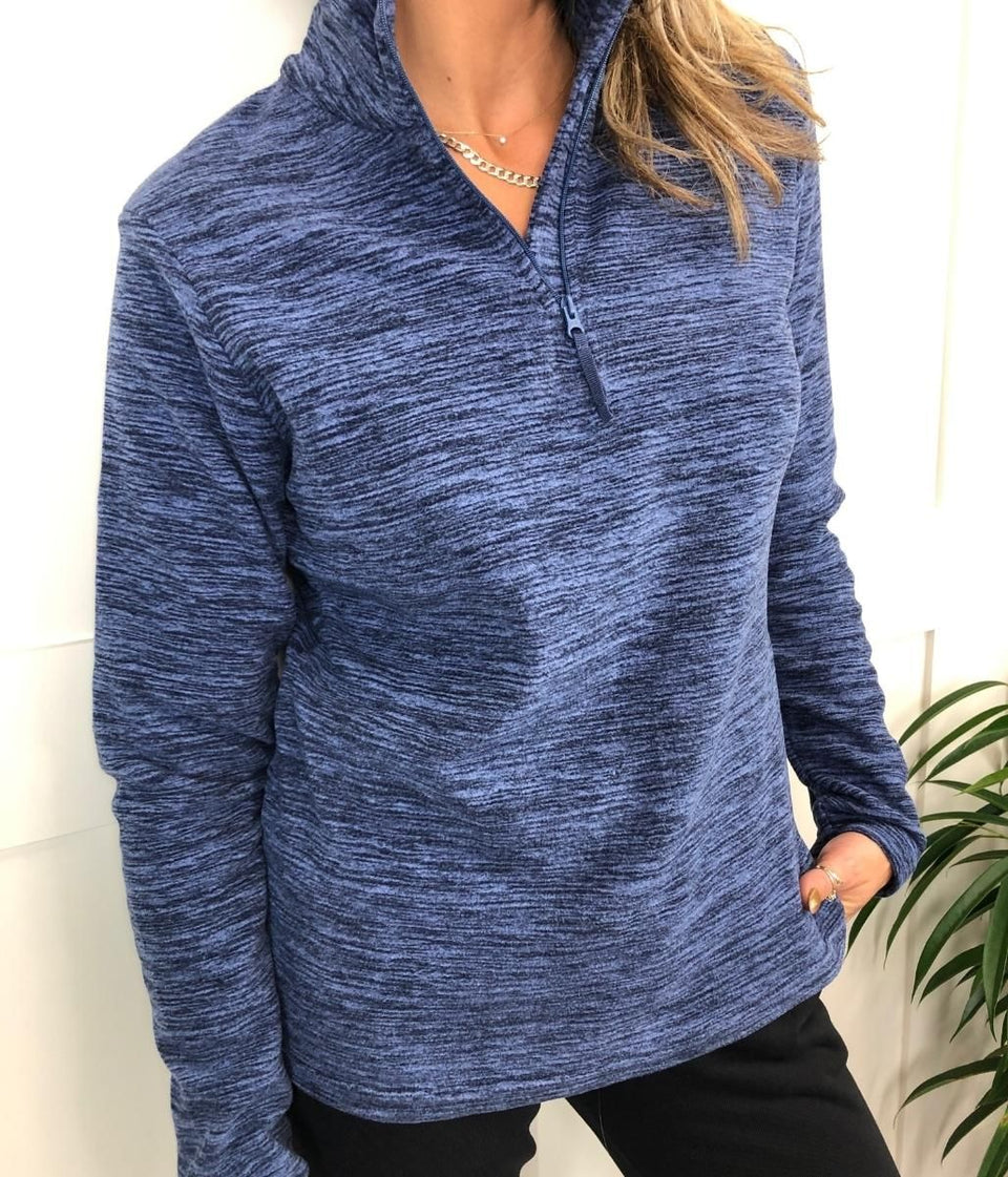 Navy Snowdon Zip Fleece Top