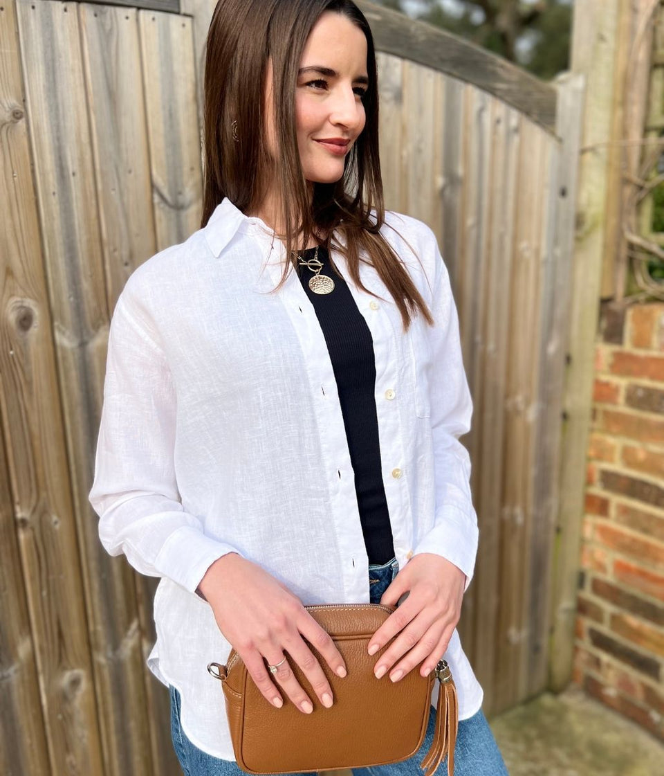 White Pure Linen Relaxed Shirt