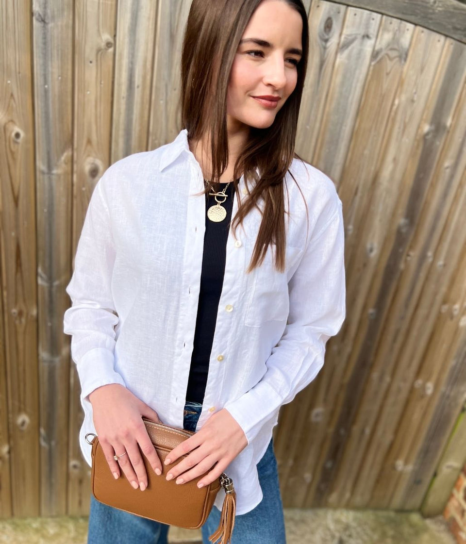 White Pure Linen Relaxed Shirt